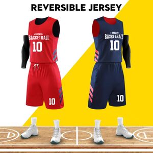 Camisas de basquete juvenil personalizadas adultos uniformes de basquete reversíveis Camisetas de basquete duplo lateral duplo para homens 240522