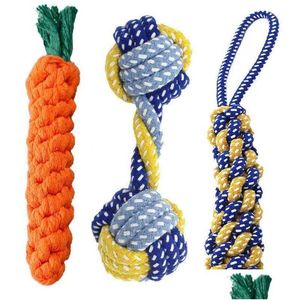 Dog Toys & Chews 1Pc Carrot Knot Rope Ball Cotton Dumbbell Puppy Cleaning Teeth Chew Durable Braided Bite Resistant Pet Supplies 22100 Dhuek