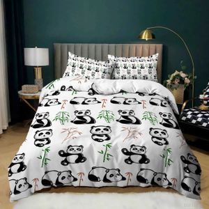 Bedding Sets Black and White Duvet Capa Decoração de panda Impresso para crianças Consolador de meninos com casos Size queen size H240521 C83J