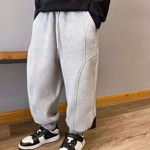 Autumn Kids Boys Solid Sweatpants Ankle Length Harem Pants 3+y Young Children Clothing Winter Girls Fleece Warm Sport Trousers L2405