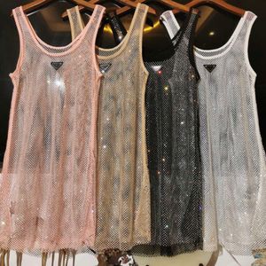 مثير سترة Tees Women 2024 Hollow Out Diamonds Tees Long Lining Rhinestone Crystal Mini Dresses FZ2405223