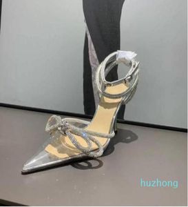 Mach podwójne łuk krysztamowane sandały kryształowe pompki pvc high obcasy buty 90 mm szpulę obcasy kobiety luksusowe projektanci sukienka S6456715