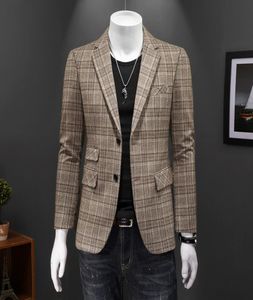 2022 spring new tops youth men039s plaid suit business casual slim onepiece longsleeved solid color noniron coat6971756