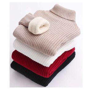 Barn vadderad tröja Autumn Winter Kids Turtleneck Knitwear Pullovers Baby Cotton Top Clothing Solid varm botten Skjorta L2405