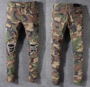 Mens Camouflage Denim Jeans - Ripped Biker Pants For Slim Fit 2024qsp9