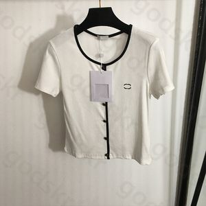 Sträck enkel tunn tröja Kvinnor Summer Button Designer Casual Short Sleeve Blus Crop Tops Classic Shirt