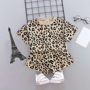 Baby Girl Clothes Set Kid Leopard Short Sleeve Tshirt and Shorts Suit Children Fashion Top Bottom 2 Pieces Outfits Tracksuits L2405