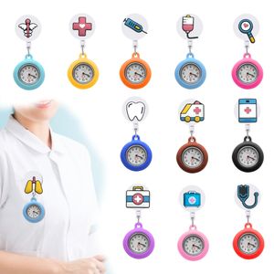 Medical (2) Doctor TEMU Nurse de bolso de bolso do peito Relógio de silicone Vista de silicone e fácil de encolher fivela criativa Cartoon fofinho Relógio de aluno