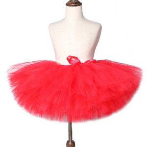 스커트 솔리드 레드 걸 스커트 어린이 댄스 의상을위한 춤추는 의상 Tutus Princess Tulle Ballet Skirt 생일 파티 아기 사진 Y240522