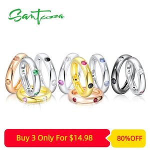SANTUZZA Silver Ring for Women Pure 925 Sterling Silver Multi-Color Gem Stones Stackable Rings Trendy Fashion Jewelry 240509