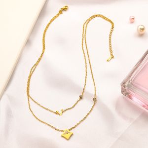 Women Stainless steel Necklace Choker Chain Letter 18K Gold Plated Double-deck Crystal Necklaces Designer Necklace Pendant Jewelry Accessories