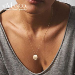 Pendant Necklaces Minimalist Round Pendant Necklace Womens Stainless Steel Clavik Necklace Long Chain Fashion Jewelry Statement Girl Gift d240522