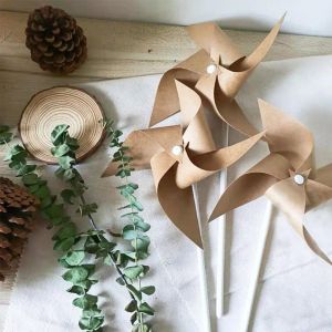 3 Pcs Mini Pinwheels Creative Spinning Pinwheels Handle Windmills Kraft Paper Wind Spinners for Garden