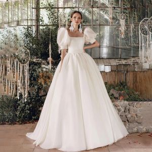 Mashion Square Neck A-Line Beach Wedding Dreves Short Sfuf Court Train Elegant Bridal Abiti da sposa Vestido De Noiva su misura