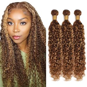 Brazilian Water Wave Human Remy Virgin Hair Weaves P4/27 Highlight Color 100g/bundle Double Wefts 3Bundles/lot full and soft Knfiq