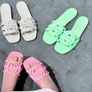 Kvinna flip flop sommarstrand sandal dubbel sko gummisula glid dhgate sandale loafers platta häl skjutreglage blommor designer skor