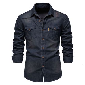 Designer Denim Shirt Mens casual cor sólida cor preta azul homem de manga longa camisa primavera outono de rua de rua de verão s-3xl 6b9 8d0