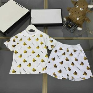 Brand kids tracksuits designer boys summer Short sleeved suit baby clothes Size 100-150 CM 2pcs Doll bear pattern print T-shirt and shorts 24May