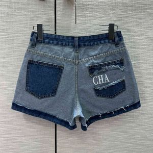 Channel High End Summer New 2024 Personalized Reverse Design Pocket Embroidered Letter Tassel Denim Shorts Sexy And Spicy Slim Fit Denim Shorts Brand Doubel C 448