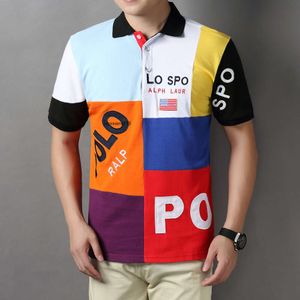 Mens T -skjorta Kort ärm Polo Shirt British and Sports Pure Cotton Brodery Flower Seven Contraster Color Block Trendy Men's Fashion Label 050