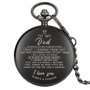 Orologi classici Fashion Full Black Ti amo per mia mamma papà moglie Husaband Unisex Quartz Pocket Watch Chain Family Gift 280V