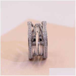 Anelli di nozze Band Luxury S925 Sier Diamond Ring for Women Designer Gift Engagement Inlaid AAA Zircon Plating 18K Rose Gold Mens Part Ot6HW