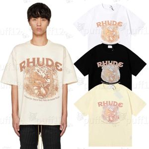 メンズのrhudeデザイナープリントTシャツメンズとレディースラウンドネックTシャツスプリングスマーハイストリートスタイルのトップクオスシャツRhudeヨーロッパサイズサマーショートスリーブVPUA