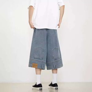 American Washed Denim Shorts, Męska Letnia High Street Loose Design, Niszowe odzież, przycięte spodnie M522 41
