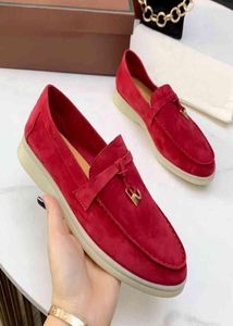 2022Women039s suede leather summer sneakers comfortable and casual flat shoes round headed mule with metal lock2841303