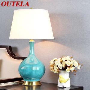 Table Lamps OUTELA Ceramic Lamp Copper Contemporary Luxury Pale Blue Desk Light LED For Home Bedsides