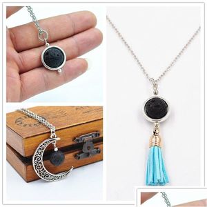 Pendant Necklaces 3Styles 14Mm Lava Stone Bead Moon Necklace Volcanic Rock Aromatherapy Essential Oil Diffuser For Women Jewelry Dro Dhtlo