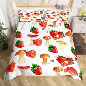 Bedding sets Red Mushroom Kawaii Comforter Set Twin Size Kids Botanical Plant Theme Print Quilt Bed for Boys Girls Adults H240521 YM86