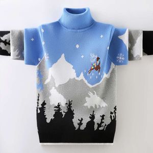 Pojkar hög krage tröja Autumn Winter Kids Sticked Cotton Warm Turtleneck Pullovers för barns 4-15 år kläder L2405