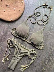 RUOTONSEPT Sexy Braiding rope Bandage Bikini Set Womens Swimsuit Twopiece Triangle Swimwear Bathing Suit Brazilian Biquinis 240509