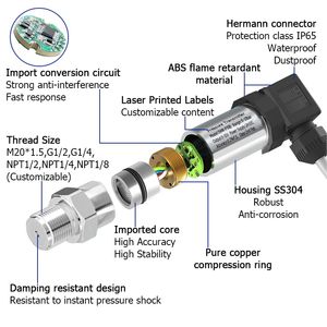 圧力送信機4-20MA 0-5V 10V RS485出力-1BAR-1000BARウォーターガス油液油圧真空負の負圧センサー