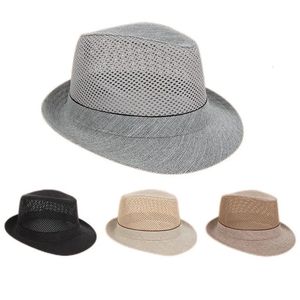 Våren sommaren män fedoras mesh tyg andas bowler hatt 240515