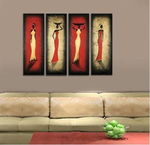 Ręcznie malowany obraz olejny na płótnie Streszczenie Afryka Kobiety obrazy domowe dekoracja ścian sztuki 4 paniel zdjęcia set2877098