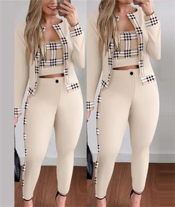 Kvinnliga spåravtal Casual Women Clothing Suits Three Piece Set Jackets Tank and Pants Printed Long Sleeved Outfits Sports tröja Wedm