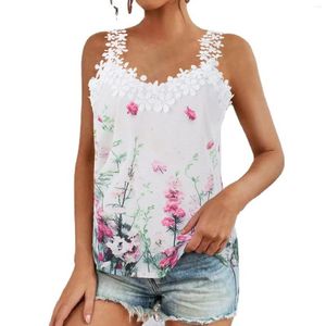 Women's Tanks Floral Print Camisole Lace Panel Casual Loose T Shirt Blouse Spring Summer Beach Style Tank Tops Sexy Top Mujer