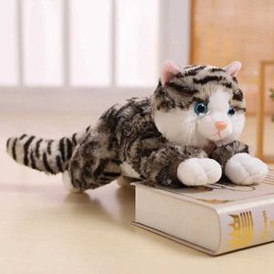 Plush Dolls 20cm-48cm Fluffy Lifelike Real Prone Striped Cat Plush Doll Stuffed Pure Colors White Kitten Toy Pets Animal Kids Gift H240521 9PIP