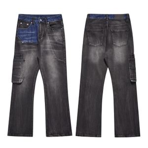 Patchwork vintage maschi jeans svasato pantalone gamba larga hip hop black slim fit jeans jeans