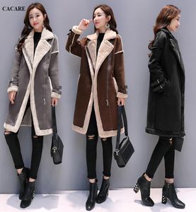 温かいロングコートジャケットは女性の秋のファッションコートジャケットF0102スエードラムフリース2432955をブレンドします