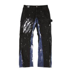 Kolorowy blok pomalowany streetwear dżinsy menu bójka wstążka boczna luźne swobodne spodnie dżinsowe hip hop harajuku parki