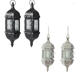 Candle Holders 2 Pack Hanging Holder Chandelier Moroccan Vintage Lantern Contain 40cm Chain