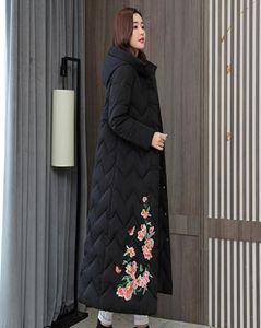 Women im chinesischen Stil039s Winterjacke Xlong Kapuze mit Stickerei Frau Parkas Plus Size Stand Halsband Single Breaced Dick C2200996