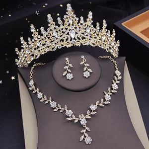 Gorgeous Tiaras Bridal Jewelry Sets for Women Crown Flower Choker Necklace Wedding Bride Costume Set 240511