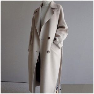 Womens Wool Blends Winter Coat Women Wide Lapel Belt Pocket Blend Oversize Long Trench Outwear Drop Delivery Apparel Clothing Outerwea Ot1Xu