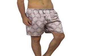 2020 Mens casual solto cetim de seda estampada shorts de pijama de verão boxe de roupa de dormir macia cueca de roupas de noite sexy