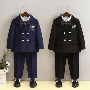 Suit for Boys Fashion Double Breasted Black Flower Child Wedding Performance Outfits 4 6 8 10 Y Kids School Uniform Blazers Set 240521