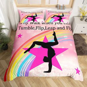 Bettwäsche -Sets Gymnastik und Tanzbegeisterte Down King Aquarell Butterfly Starry Himmel Bett Cover Set von 3 Teilen Silhouette Regenbogen Graffiti Q240521